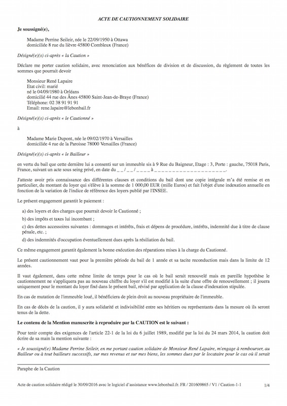 Exemple de caution - Page 1