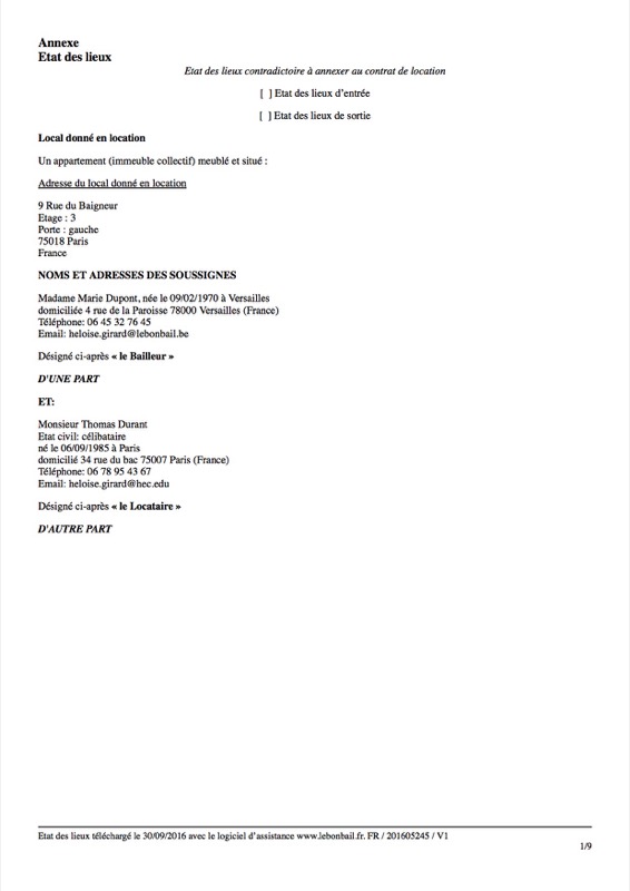 Exemple d'état des lieux - Page 1